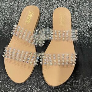 Catherine Malandrino Clear Studded Flat Sandals
